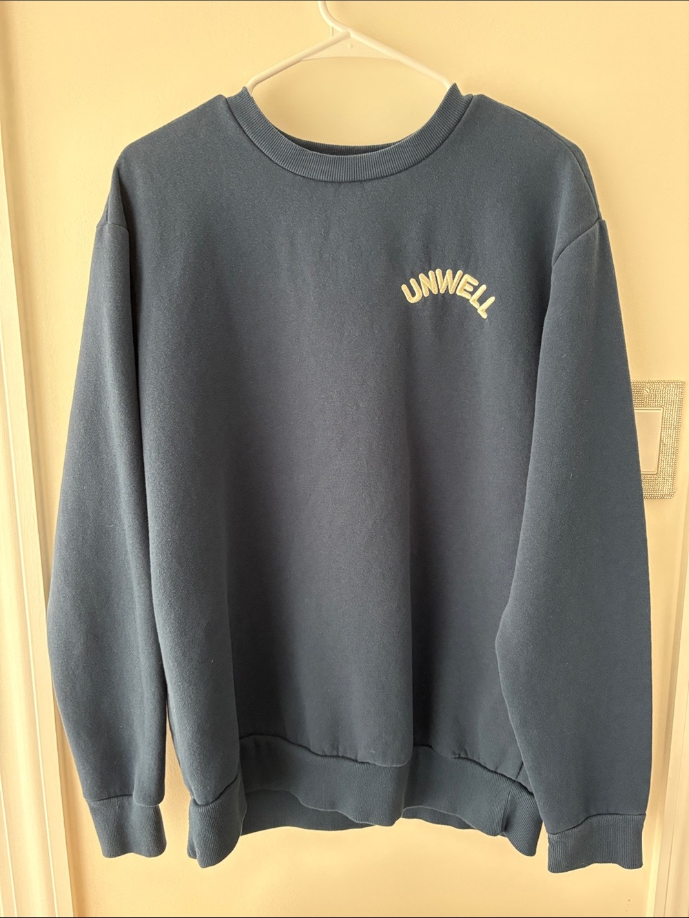 Unwell crew neck navy blue oversized sweatshirt with shaggy dog